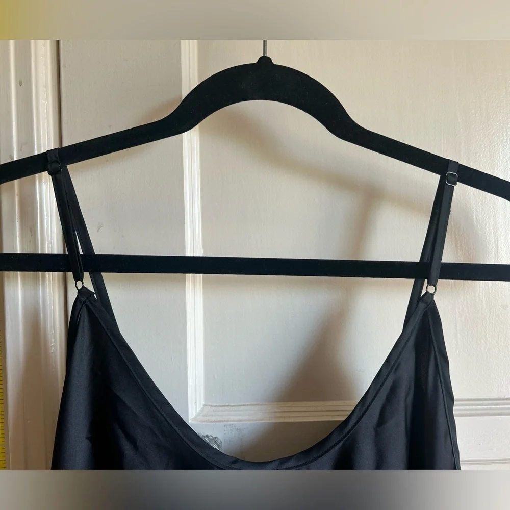 Silky Black Midi Dress with Spaghetti Straps - Picture 4 of 7